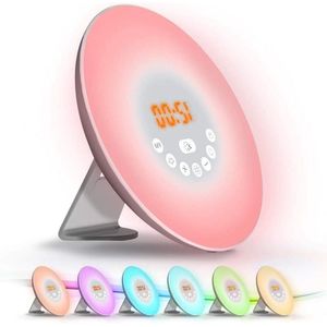 Verlicht bedlampje met led-licht, touch-bediening, zonsondergang, snooze, 6 natuurlijke geluiden, 7 kleuren en 10 helderheidsniveaus voor baby's, kinderen en volwassenen met adapter