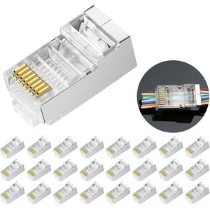 25 stuks RJ45 CAT6/CAT5/CAT5E connectoren - 1 Gbps afgeschermde connector RJ45 8P8C - gereedschapsloze connector voor gegevensoverdracht hoge snelheid Ethernet