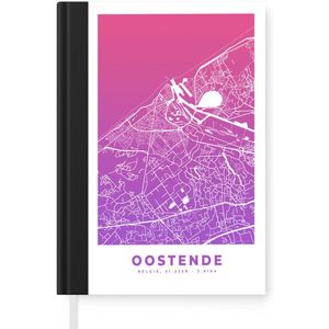 Notitieboek - Schrijfboek - Stadskaart - Oostende - België - Paars - Notitieboekje klein - A5 formaat - Schrijfblok - Plattegrond