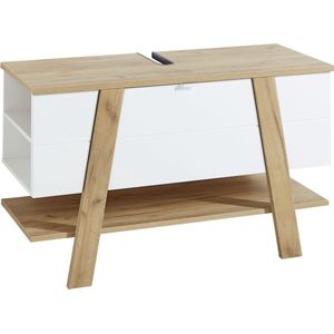 Wastafel-onderkast Cuenca Wit - MDF - Breedte 111 cm - Hoogte 67 cm - Diepte 46 cm - Met planken - Met kleppen