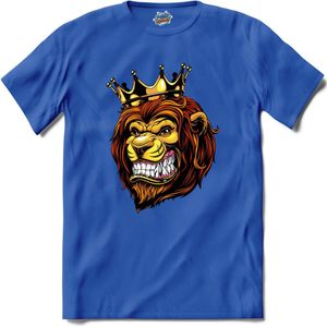 Oranje Leeuw - WK en EK voetbal - koningsdag en Koninginnedag feest kleding - T-Shirt - Dames - Royal Blue - Maat L