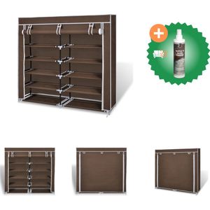 vidaXL Schoenenkast met hoes 115x28x110 stof bruin - Schoenenkast - Inclusief Reiniger