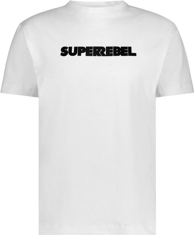 SuperRebel KEANU_ – T-shirt heren – Wit – Met logo – Katoen stretch – Regular fit – Casual stijl