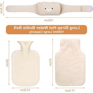 Lekvrije warmwaterkruik wikkelriem - 1 liter, verstelbaar en draagbaar - pluizige hoes voor volwassenen en kinderen