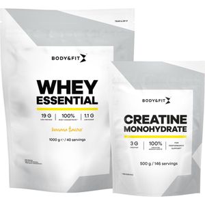 Body & Fit Whey Essential Banaan 1000g + Creatine Monohydraat 500g Bundel - Whey Protein - Proteine Poeder