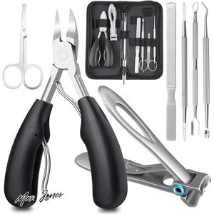 Mrs. Jones Teennagelknipper set voor dikke ingegroeide harde teennagel vingernagel-Flexibel en duurzaam nagelknipperpakket met professionele podoloog nagelsnijder-Zware roestvrijstalen pedicure-teennagelschaar .