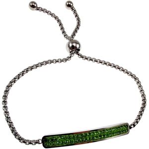 15 tot 20cm Armband Dames - RVS - Jasseron Schakelarmband met Groene Zirkonia-Steentjes Plaat - Verstelbaar met Schuifsluiting
