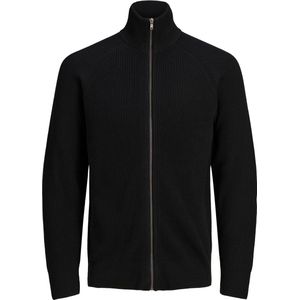 JACK & JONES Perfect knit zip cardigan slim fit - heren vest katoenmengsel met opstaande boord - zwart - Maat: XL