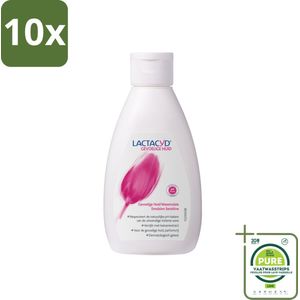 10 x Lactacyd – Sensitive – Extra Mild – 200 ml - Grootverpakking - Gevoelige Huid - Wasemulsie - Intieme Verzorging - Melkzuur - Katoenextract