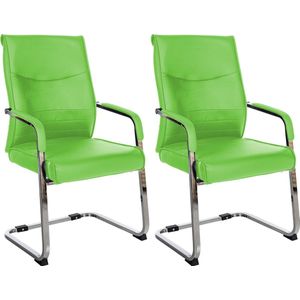 CLP Hobart Set van 2 Eetkamerstoelen - Bezoekersstoelen - Met armleuning - Verchroomd frame - groen Kunstleer