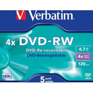 Verbatim DVD-RW 4,7GB 4x Jewelcase 5 Stuks Herschrijfbaar