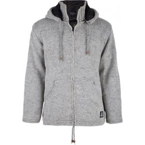 Gebreid Wollen Heren/Uni Vest van Schapenwol met Nylon Windstopper binnenvoering en afneembare capuchon - SHAKALOHA - M Breaker Grey XL.