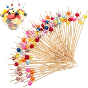 Cocktailspiesjes bamboe voedsel tandenstokers 100 stuks - 4,7 inch - voor voorgerechten en dranken - diverse kleuren - pareltandenstokers