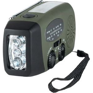 Yarvu ® - 6 IN 1 Noodradio - Opwindbaar + Zonneenergie + Nood Radio Op ingebouwde Batterijen ( Accu ) - Solar Noodpakket - Voor Rampen - Draagbare - FM AM Leger Groen
