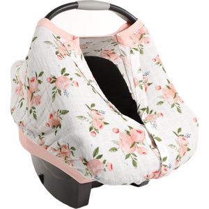 Little Unicorn - Premium 100% Katoen Baby Autostoel Zonnekap - stille magneetsluiting - luchtdoorlatend hoes - maxicosi zonnescherm - Watercolor Roses