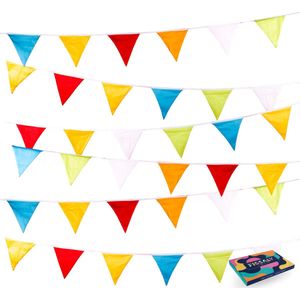 Fissaly Verjaardag Stoffen Gekleurde Vlaggetjes Slinger – Decoratie – Happy Birthday - Luxe feest versiering voor je verjaardagsfeest – Rood, Geel, Blauw, Groen, Paars, Roze & Oranje