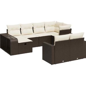 vidaXL - 10-delige - Loungeset - met - kussens - poly - rattan - bruin