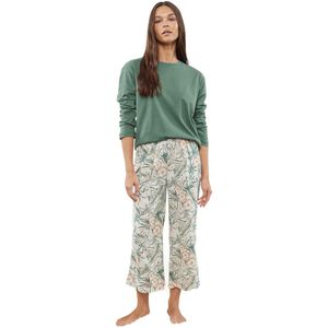 Trendyol Groene Bloemen Capri Gebreide Pyjamaset Thmaw25Pt00091