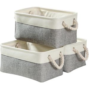 Opvouwbare stoffen opbergmanden - Set van 3 - Voor kasten, kledingkasten, planken - Badkamer, kleding, speelgoed - Medium grijs wit