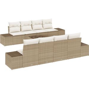 vidaXL - 9-delige - Tuin - Sofa - Set - met - Kussens - Beige - Poly - Rattan