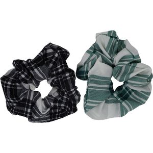 Jessidress Haarelastiek Scrunchie Geruit Haarwokkel - Groen/Zwart