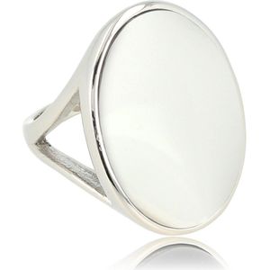 My Bendel Zilverkleurige statement ring met White Aventurine edelsteen - Unieke zilverkleurige statement ring voor dames met White Aventurine edelsteen - Met luxe cadeauverpakking