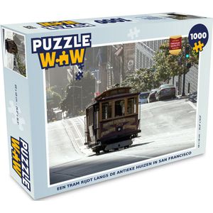 Puzzel Een tram rijdt langs de antieke huizen in San Francisco - Legpuzzel - Puzzel 1000 stukjes volwassenen