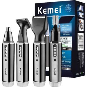 Elektrische Trimmer 4-in-1 voor Mannen en Vrouwen – Elektrische Neus-, Oor-, Baard-, Snor- en Wenkbrauwtrimmer – USB Oplaadbaar, LCD Display, 65 Min Batterijduur, Waterbestendig Hygiënisch Ontwerp, Zwart Zilver