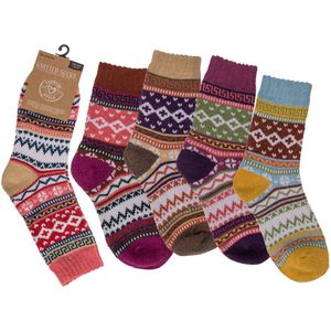 Dames gebreide sokken – kleurrijk – maat 38-42 – warme wollen sokken – 5 assorti – zachte winterkwaliteit