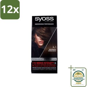 Syoss - Haarverf - 4-1 Middenbruin - Minder Haarbreuk - 1 Haarkleuring - Voordeelverpakking - 12 stuks - Middenbruin - Syoss