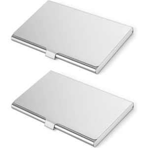 2-pack Professionele Visitekaarthouders van roestvrij staal met Portemonnee voor Dames en Heren (zilver) .