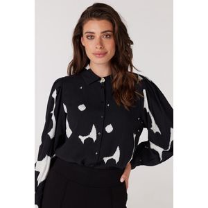 Jansen Amsterdam Wbp764 Blouse Print With Puffsleeves Dames - Jurken - Kleedje - Gebroken wit - Maat S