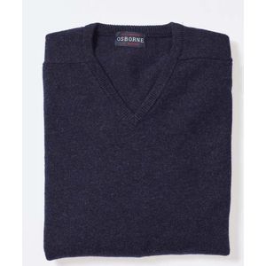 Osborne Knitwear Trui met V hals - Sweater heren in Lamswol - Pullover Heren - Indigo melange - L