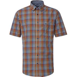 CASA MODA Sport comfort fit overhemd - korte mouw - dobby - oranje geruit - Strijkvriendelijk - Boordmaat: 39 - 40