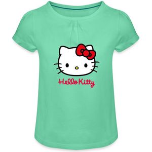 Hello Kitty Klassiek Portret Met Hello Kitty Tekst Meisjes T-Shirt Met Plooien