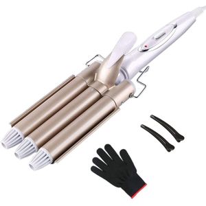 DailySupplies® Wafeltang – Wafeltang Voor Dik en Dun Haar – Wave Tang Voor krullen – Krultang met Handschoenen – Met Haarspelden - Roségoud en Wit