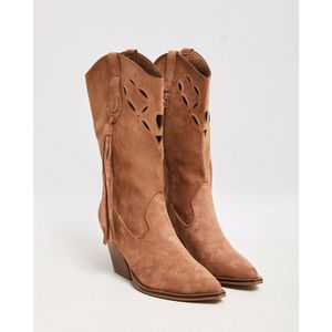 SmileFavorites® Dames Cowboylaarzen met Hak - Camel - Suedine - Maat 37