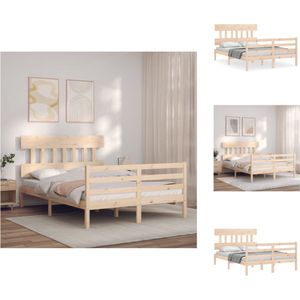 vidaXL Bed Massief Grenenhout - 205.5 x 125.5 x 81 cm - Multiplex lattenbodem - Functioneel hoofd- en voeteneinde - Matras niet inbegrepen - Bed