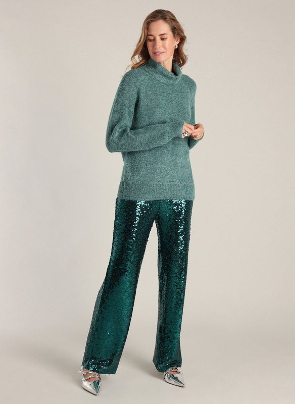 YEST - Ewa Essential - Gebreide Trui - Dark Mint/Melange