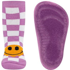 Antislipsokken Ewers - Lilapaars&Wit Geblokt Gele Smiley - Elastisch - Siliconenzool-19/20