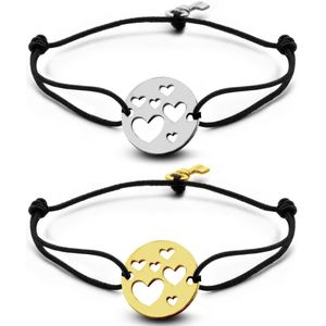 Key Moments 8KM-C00005 - Duo armband met stalen open hartjes en sleutel - Cadeau voor haar - one-size - zilverkleurig / goudkleurig