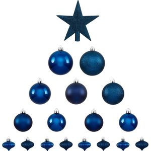 Atmosphera Kerstballen met piek - 17st - kunststof - blauw - 6-7-8cm