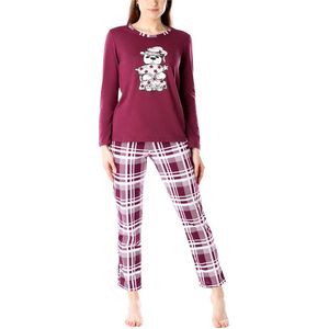Merry Style Dames Pyjama - Lange mouwen - Lange broek - Katoen - MS-MS10-169-PJ - Wijnrood Geruit - S