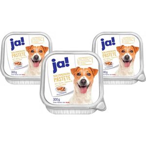 Ja!® | 3 x 300 gram natvoer voor volwassen honden | Kip met pasta | hondenvoer | zonder toevoegingen |