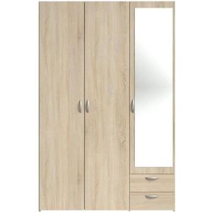 Varia Cabinet - Chene Decor - 3 deuren + spiegel + 2 laden - L 120 x H 185 x D 51 cm - Parisot