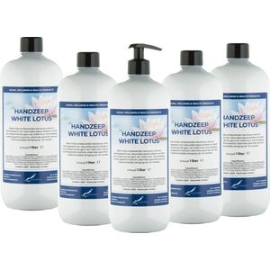 Handzeep White Lotus 1 liter - met gratis pompje - set van 5 stuks - Voordeelverpakking