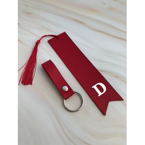 Set boekenlegger letter D en bijpassende sleutelhanger- echt leer- gepersonaliseerd cadeau