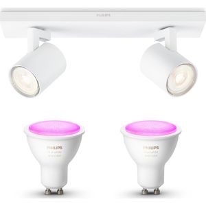 Philips myLiving Runner Opbouwspot White & Color Ambiance GU10 - 2 Hue Lampen - Wit en Gekleurd Licht - Dimbare Plafondspots - Wit