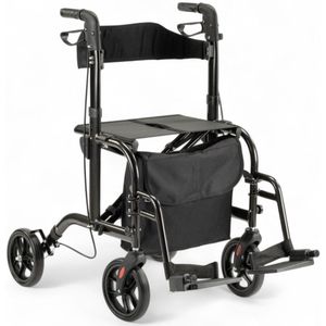 Rollator Duo Deluxe - Rollator en Rolstoel in Eén - Zwart - Lichtgewicht en Opvouwbaar