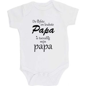 100% katoenen Romper ""De liefste en leukste Papa is toevallig mijn papa"" Vader Vaderdag Unisex Katoen Wit/zwart 68/74